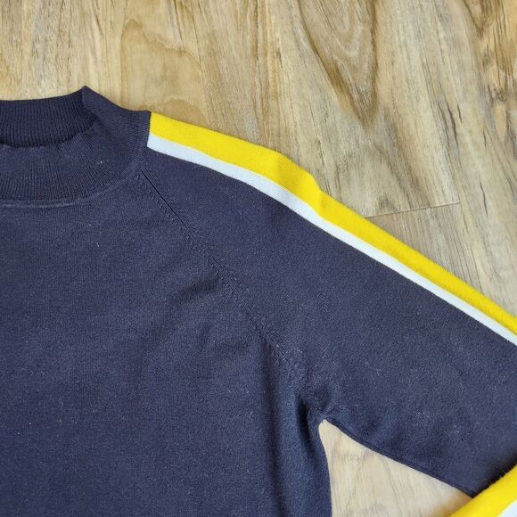 📐💜H&M Divided Black w/Yellow & White Stripe Cropped Mock Sweater Medium - Picture 5 of 10
